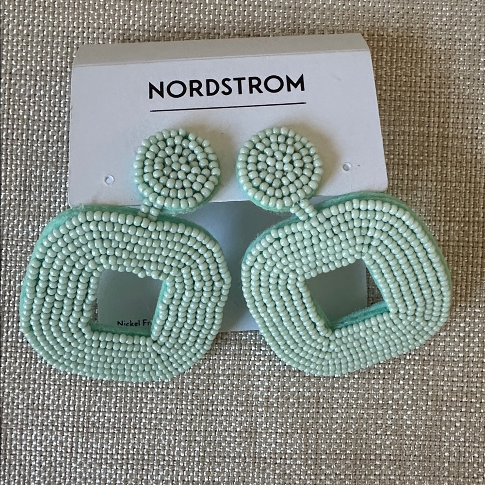 Nordstrom Light Green Beaded Statement Earrings